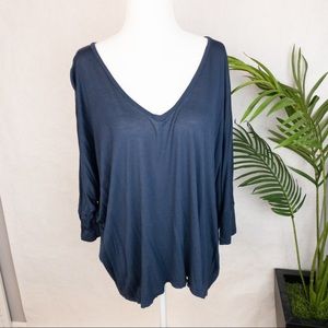 Frenchi 3/4 Sleeve Navy Blue Top Flowy Loose S/M